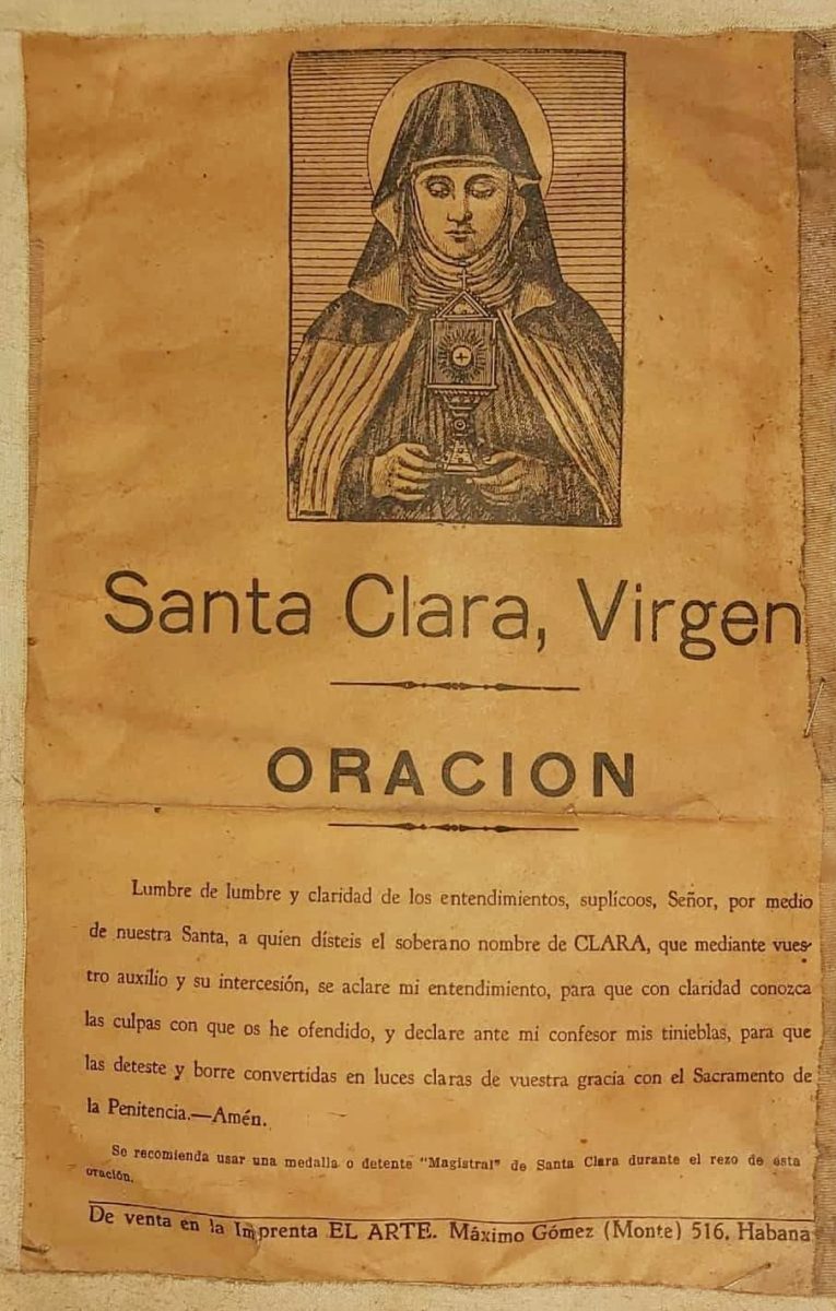 Estampa con oración de Santa Clara