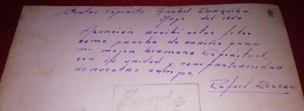 Dedicatoria centro espiritista Anabel Durquihn